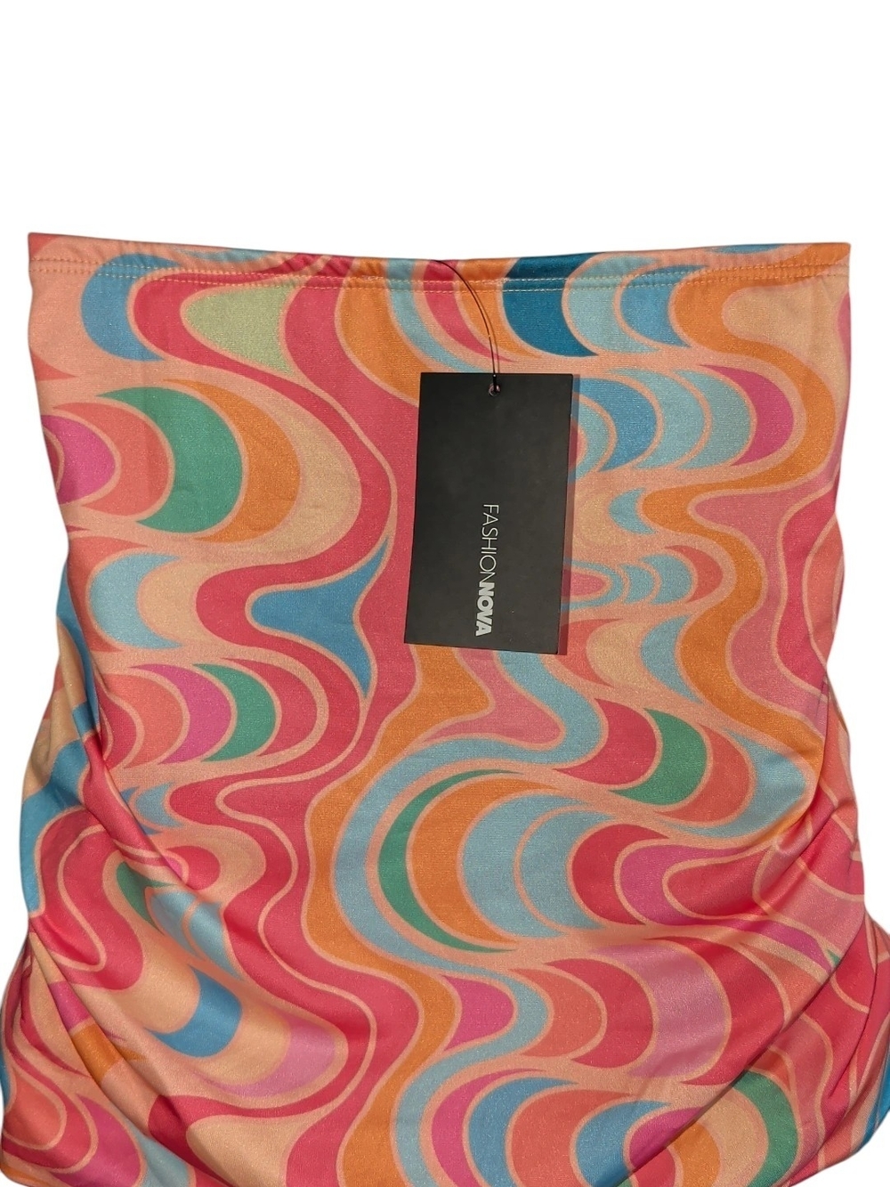 Fashion Nova Multicolor Swirl Strapless Tube Top - Coral, Teal, Pink - Picture 2 of 2